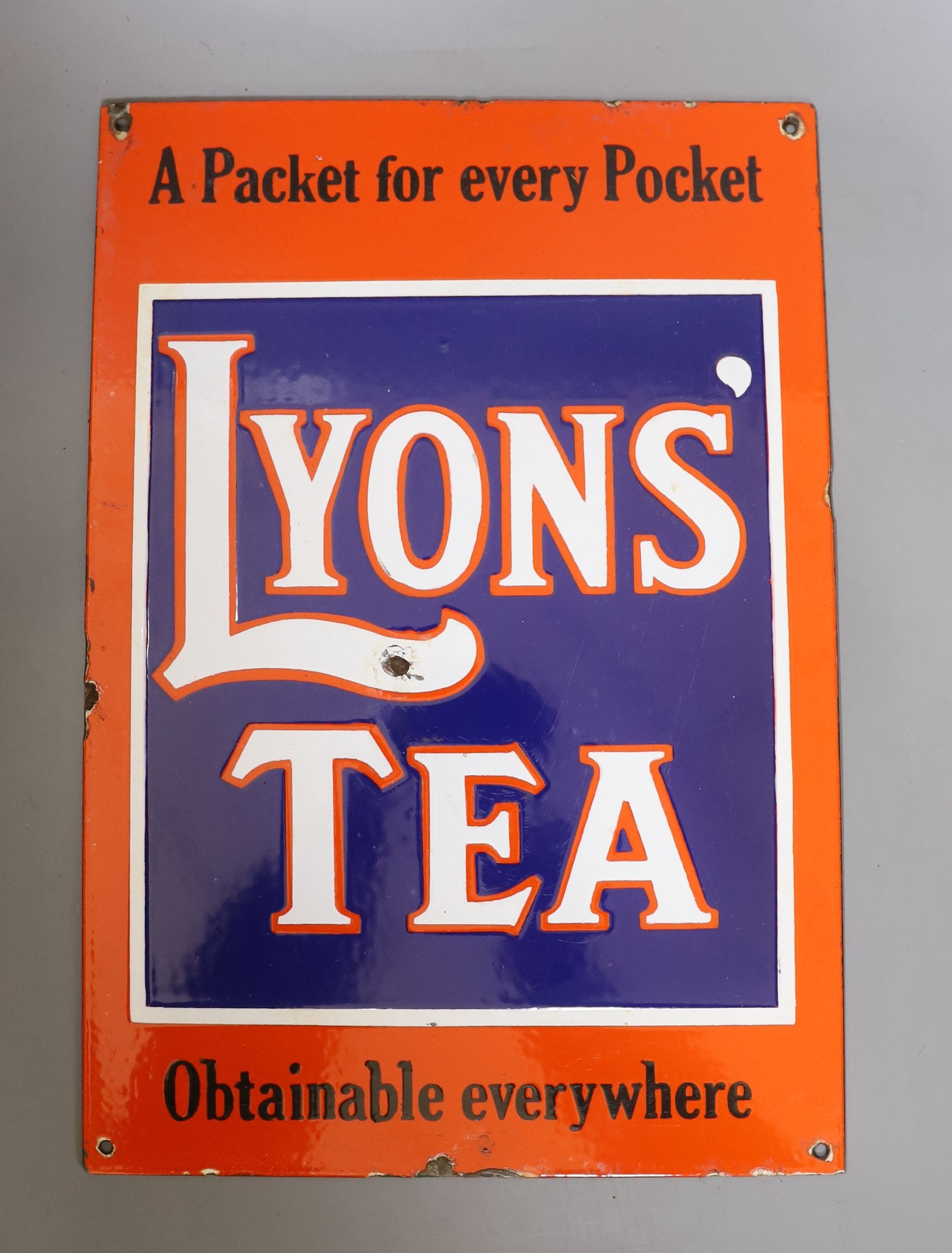 An enamel Lyons tea advertising sign - 35cm x 24cm